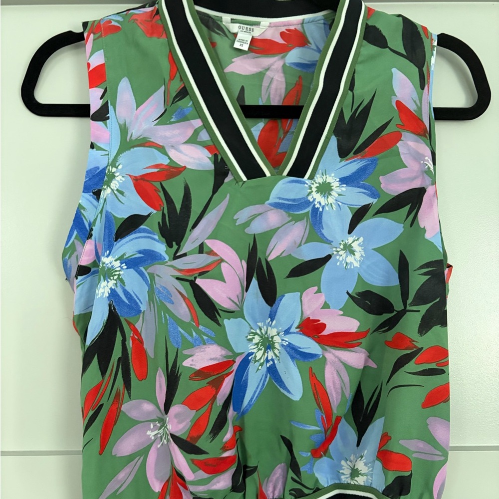 Guess Green Floral V-Neck Blouse
